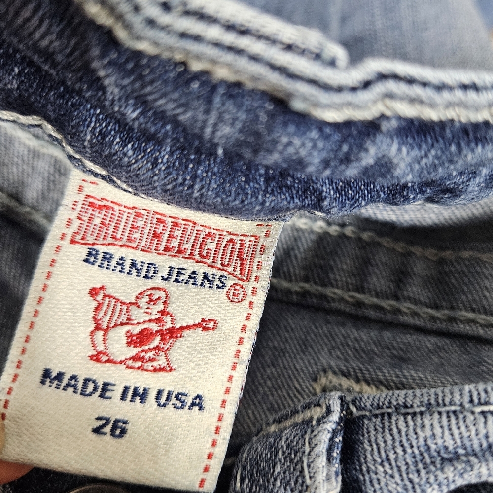 True Religion Boot Cut Jeans Rainbow Stitching Size 26 Made In USA Y2K Low Rise - Picture 5 of 14